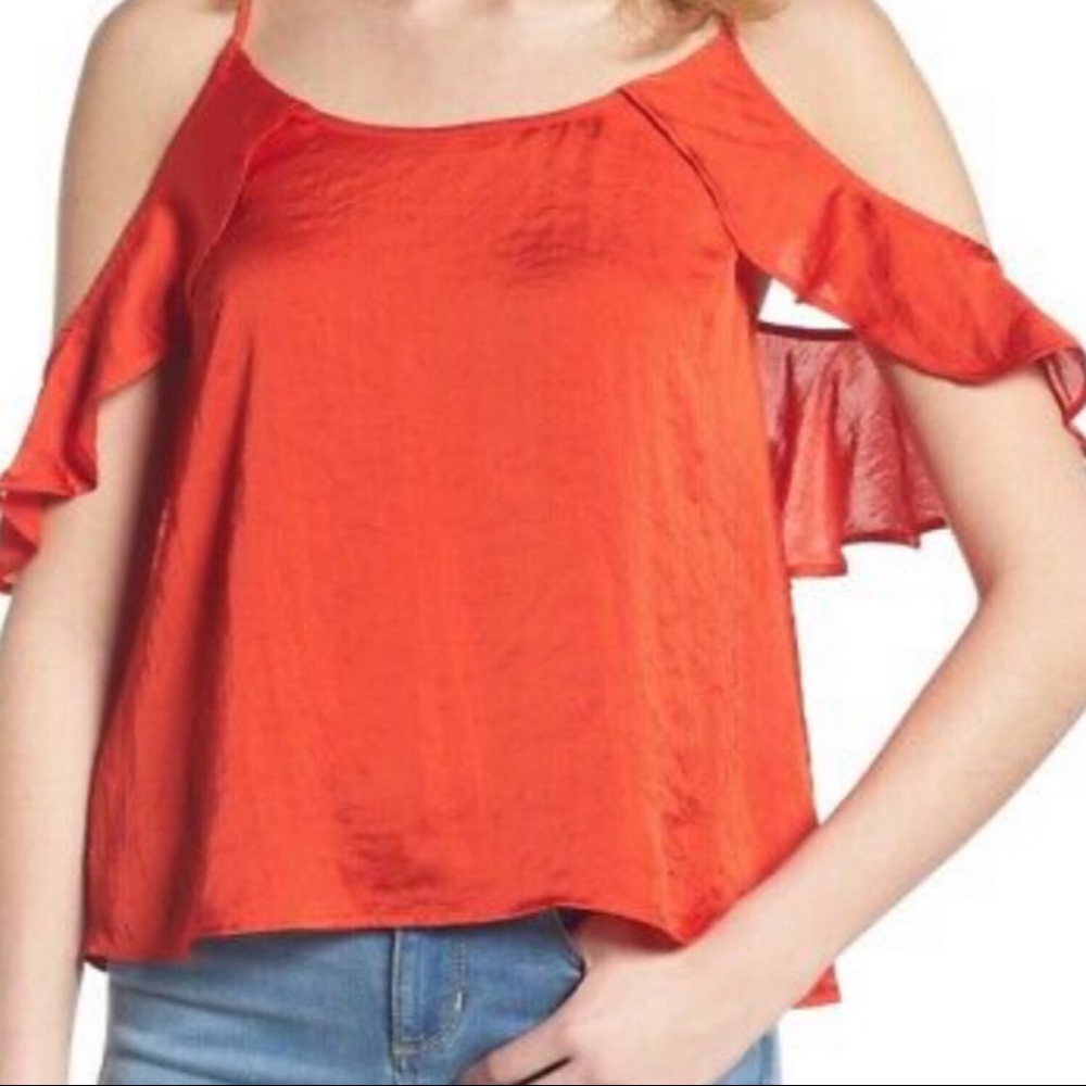 Bp Red Drape Ruffle Cami Cold Shoulders Top Small NEW